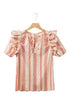 Patterned Split Neck Tie Detail Ruffled Sleeve Blouse