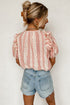Patterned Split Neck Tie Detail Ruffled Sleeve Blouse