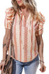 Patterned Split Neck Tie Detail Ruffled Sleeve Blouse