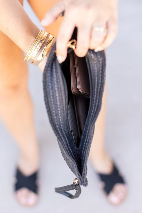 Patterned Woven Straw Dual Strap Shoulder Bag