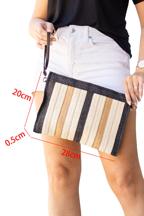 Patterned Woven Straw Dual Strap Shoulder Bag