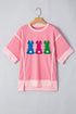 Peach Blossom Contrast Patchwork Detail Chenille Bunny Patched Easter Graphic Tee