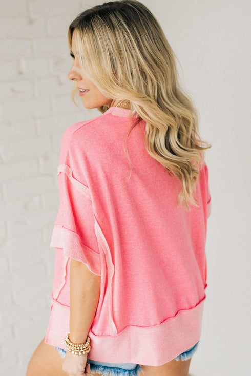 Peach Blossom Usa Color Block High Low Crew Neck T Shirt