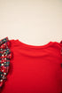 Pearl Accent Ruffled Sleeve Ribbed Knit Top