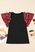 Pearl Accent Ruffled Sleeve Ribbed Knit Top