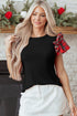 Pearl Accent Ruffled Sleeve Ribbed Knit Top