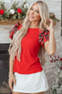 Pearl Accent Ruffled Sleeve Ribbed Knit Top