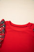 Pearl Accent Ruffled Sleeve Ribbed Knit Top