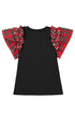 Pearl Accent Ruffled Sleeve Ribbed Knit Top