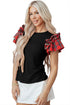 Pearl Accent Ruffled Sleeve Ribbed Knit Top