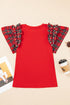 Pearl Accent Ruffled Sleeve Ribbed Knit Top