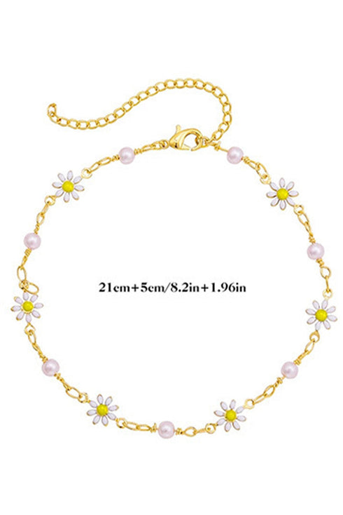 Pearl And Daisy Charm Link Chain Alloy Anklet