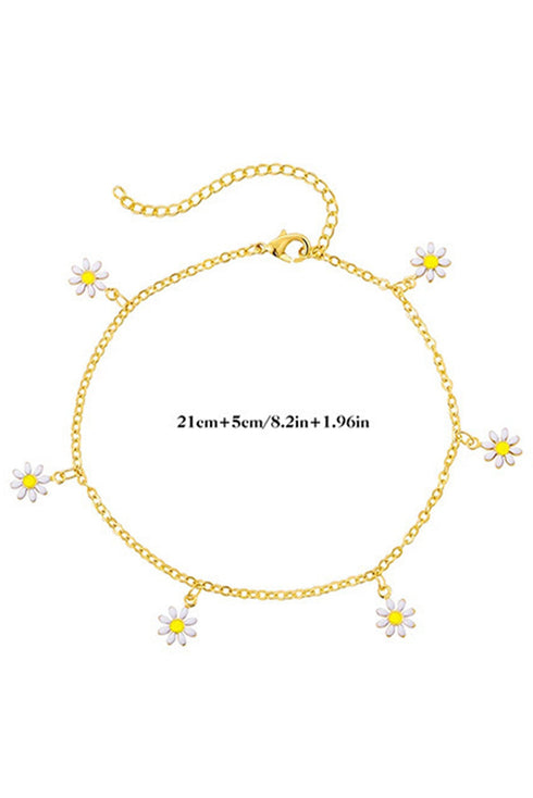 Pearl And Daisy Charm Link Chain Alloy Anklet
