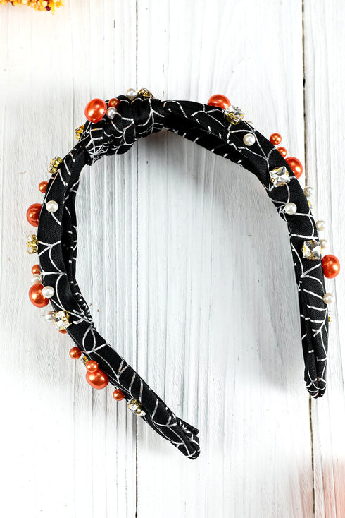 Pearl And Rhinestone Spiderweb Knotted Fabric Headband