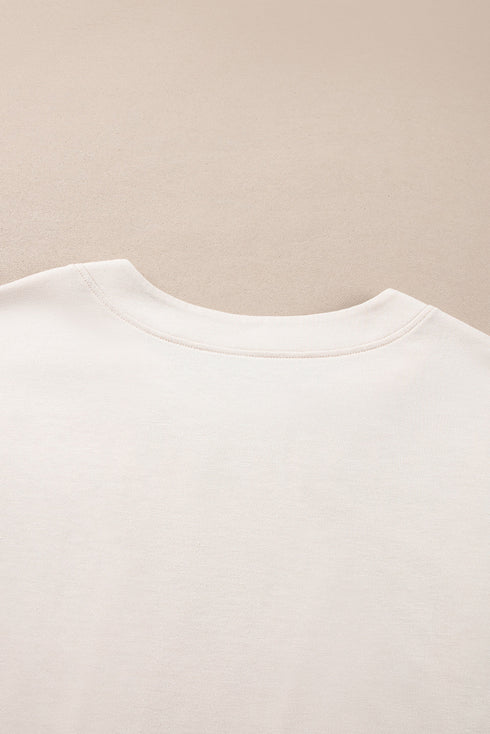Pearl Bead Embellished Crew Neck Half Sleeve Tee