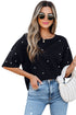 Pearl Beaded Drop Shoulder Crewneck T Shirt