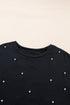 Pearl Beaded Drop Shoulder Crewneck T Shirt
