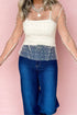 Pearl Beaded Mesh Raw Hem Long Sleeve Top