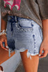Pearl Beaded Pocket Raw Hem Western Denim Shorts