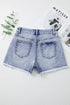 Pearl Beaded Pocket Raw Hem Western Denim Shorts