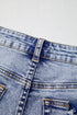 Pearl Beaded Pocket Raw Hem Western Denim Shorts