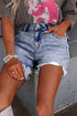 Pearl Beaded Pocket Raw Hem Western Denim Shorts