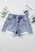 Pearl Beaded Pocket Raw Hem Western Denim Shorts