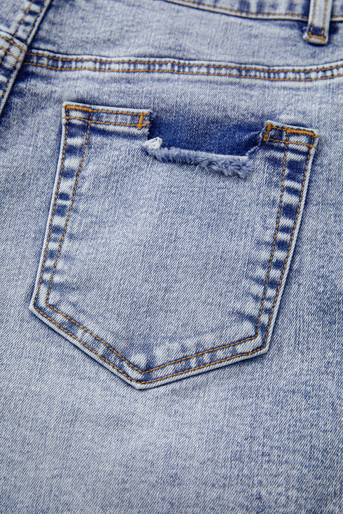 Pearl Beaded Pocket Raw Hem Western Denim Shorts
