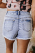 Pearl Beaded Pocket Raw Hem Western Denim Shorts