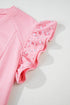 Pearl Beaded Ruffle Sleeve Textured Wide Leg Pant Sets