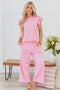 Pearl Beaded Ruffle Sleeve Textured Wide Leg Pant Sets