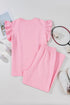 Pearl Beaded Ruffle Sleeve Textured Wide Leg Pant Sets