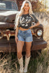 Pearl Beaded Washed Raw Hem Western Denim Shorts