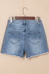 Pearl Beaded Washed Raw Hem Western Denim Shorts