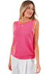 Pearl Detail Sleeveless Crew Neck Knit Vest