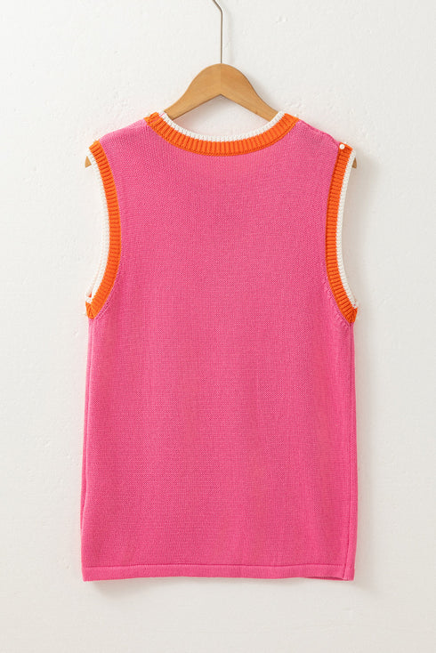 Pearl Detail Sleeveless Crew Neck Knit Vest