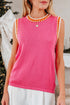 Pearl Detail Sleeveless Crew Neck Knit Vest