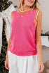 Pearl Detail Sleeveless Crew Neck Knit Vest