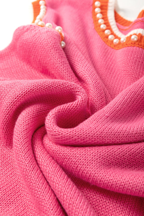 Pearl Detail Sleeveless Crew Neck Knit Vest