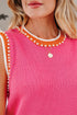 Pearl Detail Sleeveless Crew Neck Knit Vest