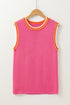 Pearl Detail Sleeveless Crew Neck Knit Vest