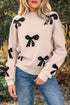 Pearl Embellished Bow Applique Mock Neck Sweater