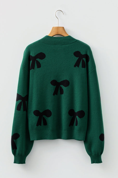 Pearl Embellished Bow Applique Mock Neck Sweater
