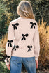 Pearl Embellished Bow Applique Mock Neck Sweater