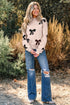 Pearl Embellished Bow Applique Mock Neck Sweater