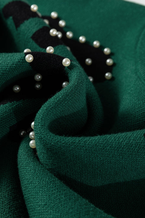 Pearl Embellished Bow Applique Mock Neck Sweater