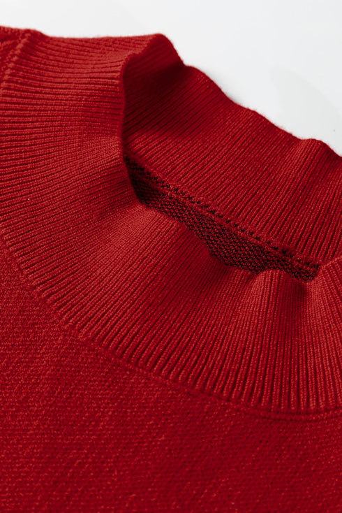 Pearl Embellished Bow Applique Mock Neck Sweater