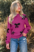 Pearl Embellished Bow Applique Mock Neck Sweater