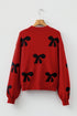 Pearl Embellished Bow Applique Mock Neck Sweater
