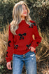 Pearl Embellished Bow Applique Mock Neck Sweater